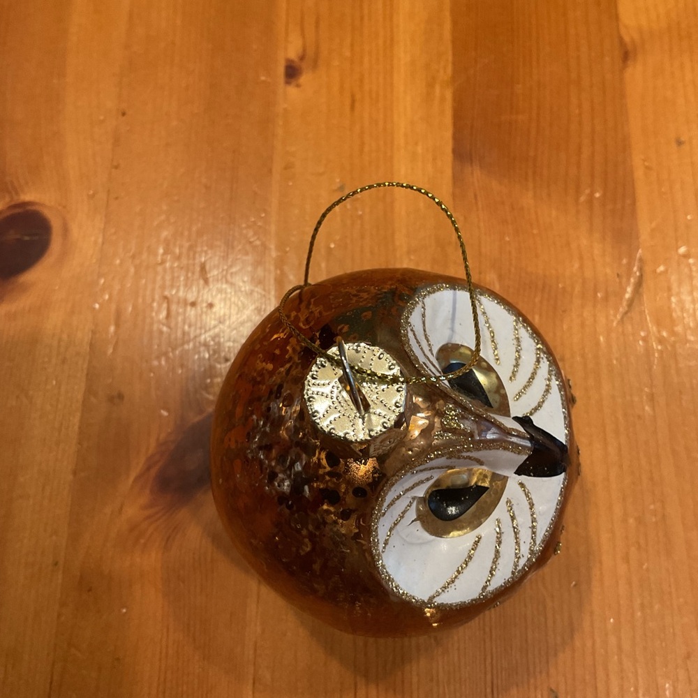 BLOWN GLASS OWL ORNAMENT VINTAGE PIER 1 Y2K GILDED VINTAGE CHRISTMAS - Picture 5 of 7